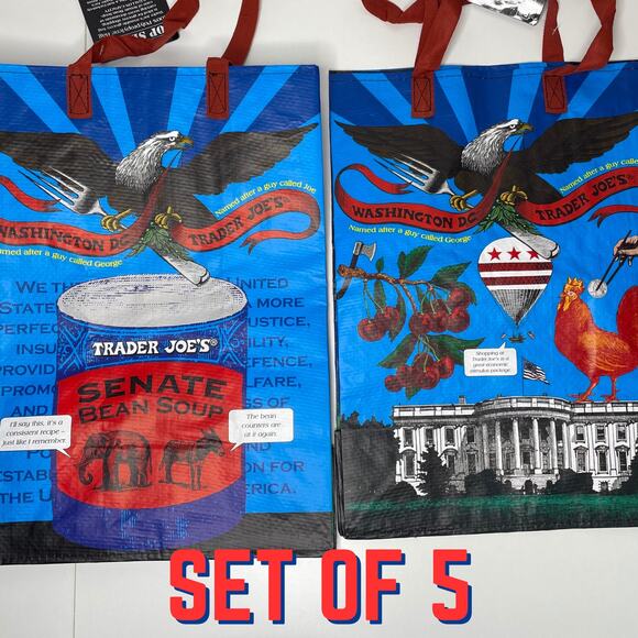 Lot 5x Trader Joe’s Washington DC Tote Bag Eco Reusable Shopper USA White House - Picture 1 of 8
